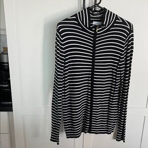 Charter Club Black and White Striped Zip Up Cardigan.